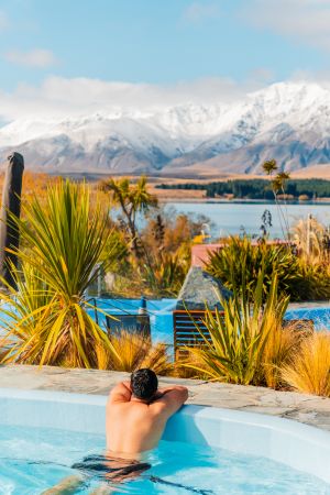 Woman Looking up in Hot pool